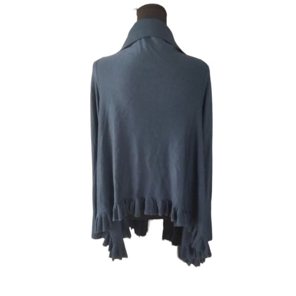 BCBGMaxazria Silk Cashmere Teal Ruffle Open Front Cardigan Sweater Small - Picture 2 of 6